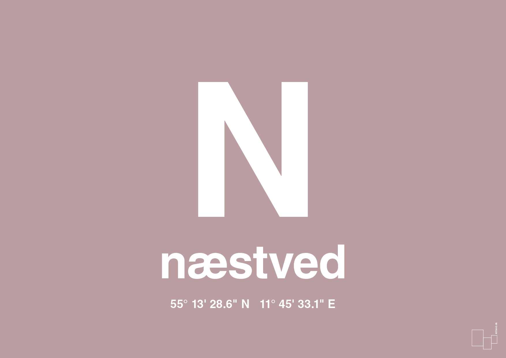 plakat: byplakat næstved med koordinater - light rose-Byer-A1two3