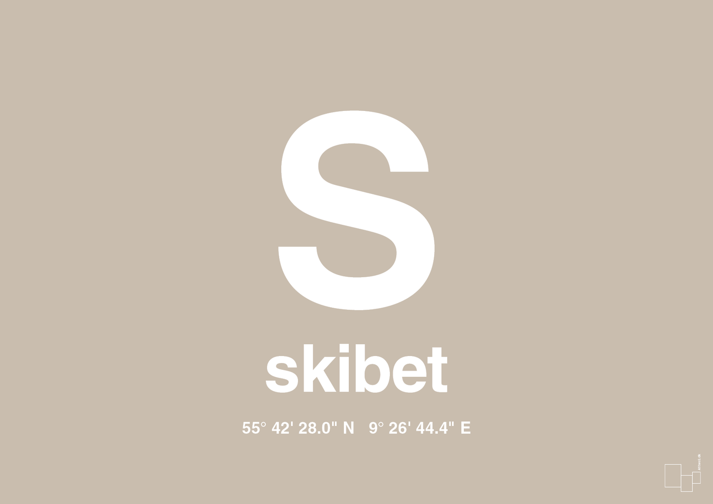 plakat: byplakat skibet med koordinater - creamy mushroom-Byer-A1two3