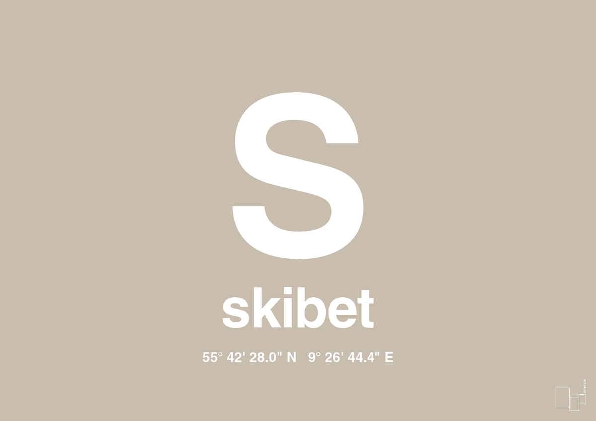 plakat: byplakat skibet med koordinater - creamy mushroom-Byer-A1two3