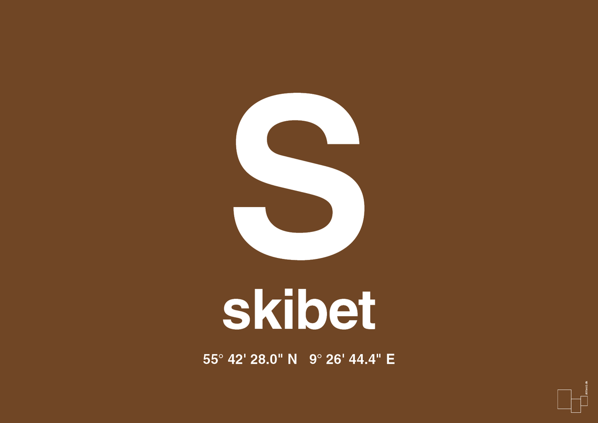 plakat: byplakat skibet med koordinater - dark brown-Byer-A1two3