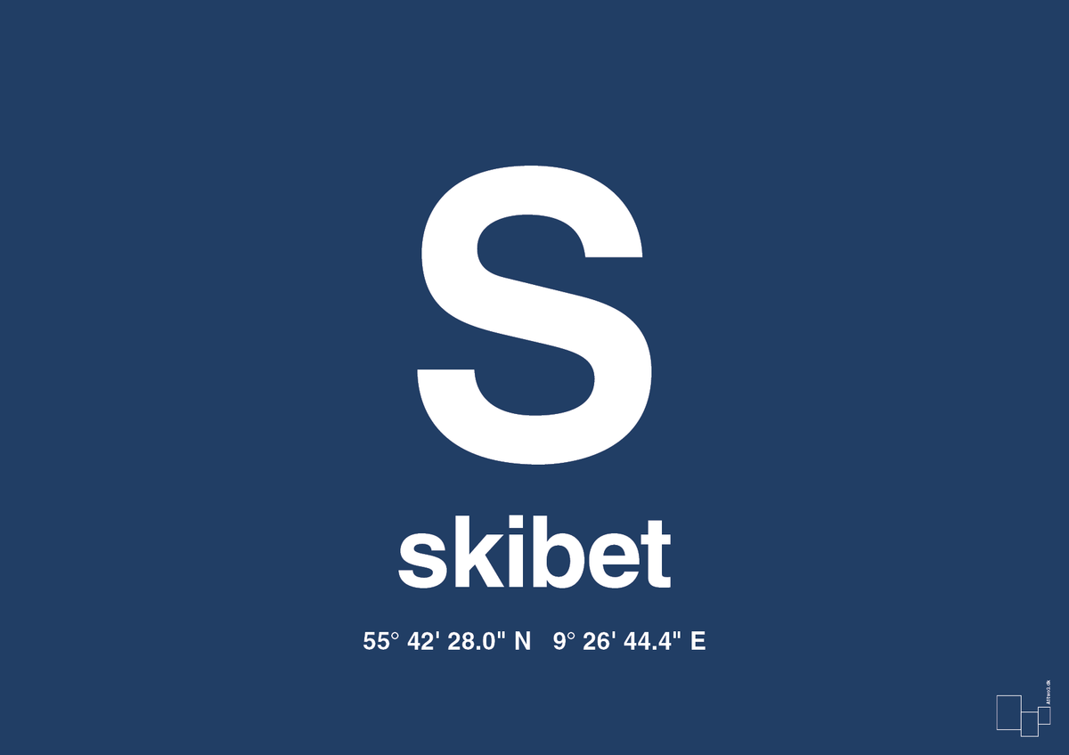 plakat: byplakat skibet med koordinater - lapis blue-Byer-A1two3