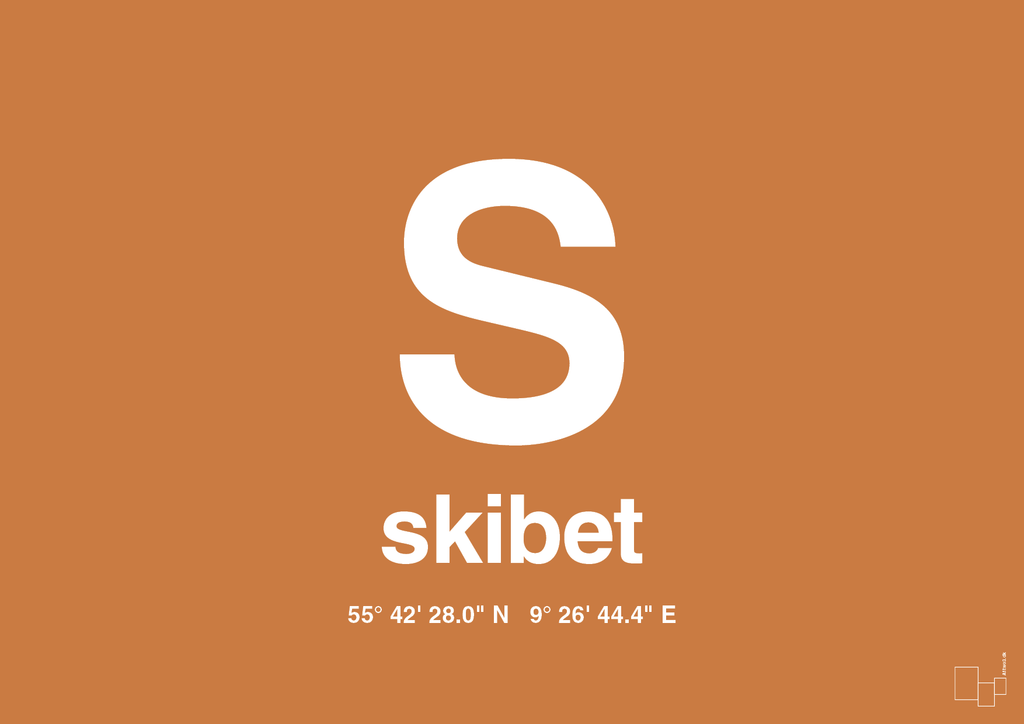 plakat: byplakat skibet med koordinater - rumba orange-Byer-A1two3
