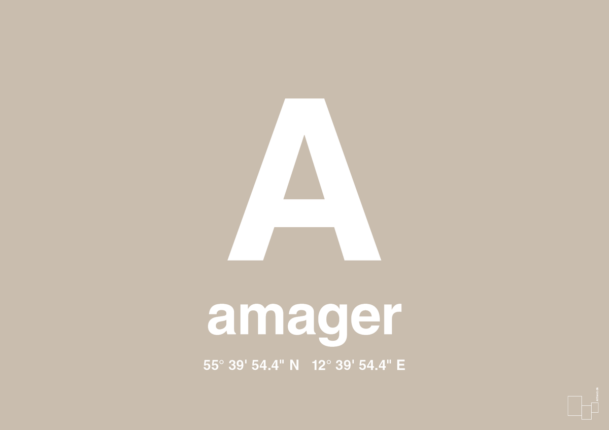 plakat: byplakat amager med koordinater - creamy mushroom-Byer-A1two3