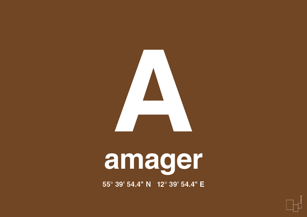 plakat: byplakat amager med koordinater - dark brown-Byer-A1two3