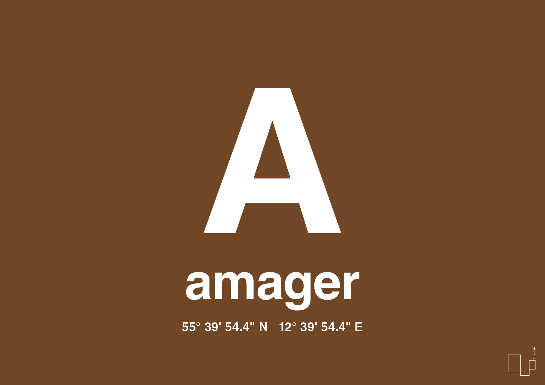 plakat: byplakat amager med koordinater - dark brown-Byer-A1two3