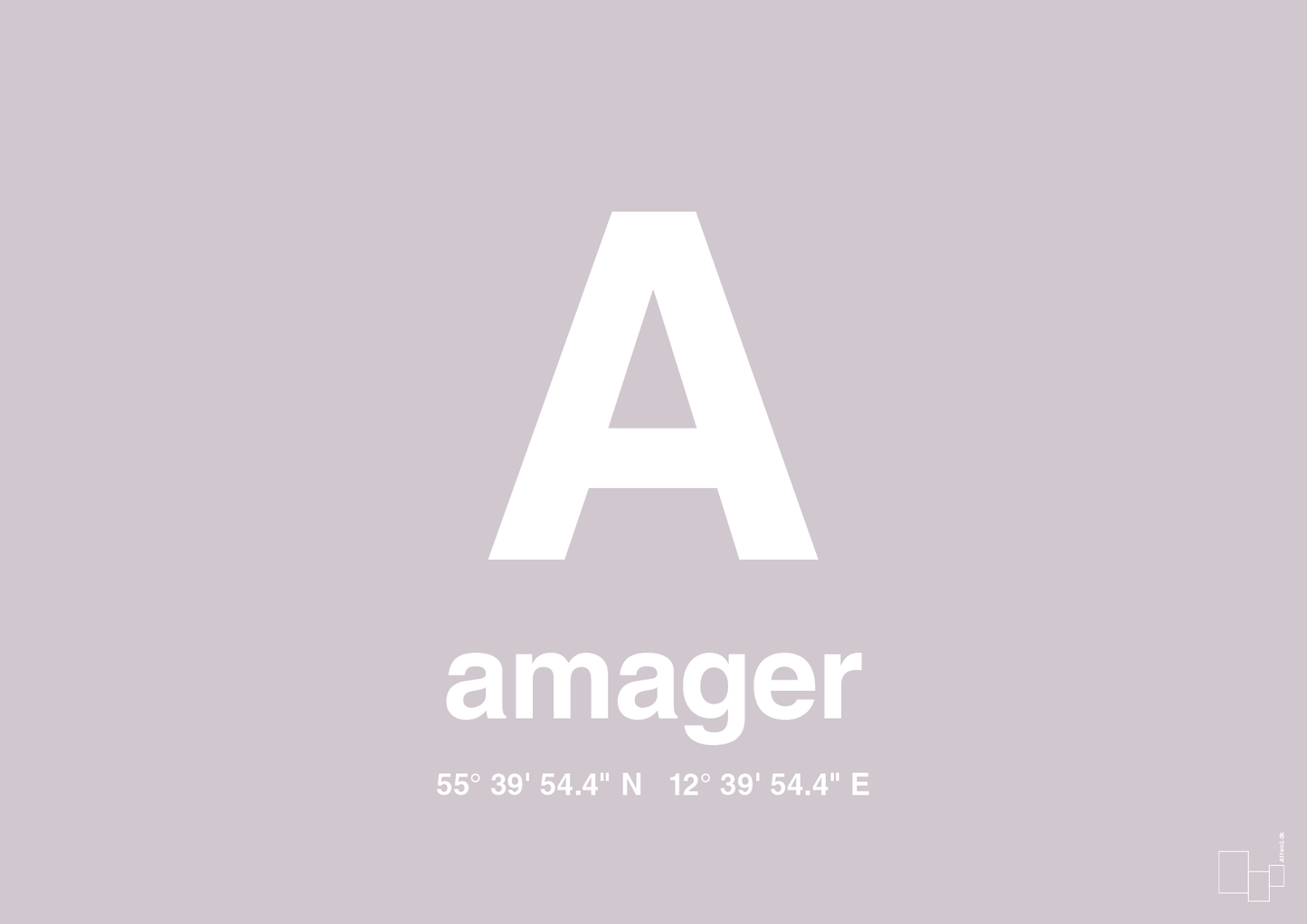 plakat: byplakat amager med koordinater - dusty lilac-Byer-A1two3