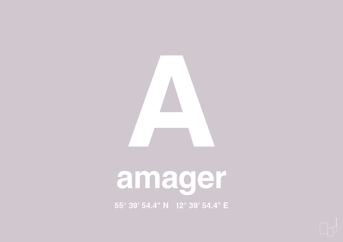 plakat: byplakat amager med koordinater - dusty lilac-Byer-A1two3