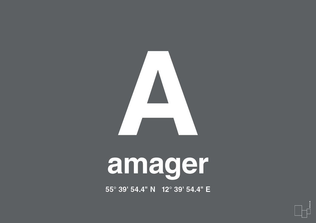 plakat: byplakat amager med koordinater - graphic charcoal-Byer-A1two3