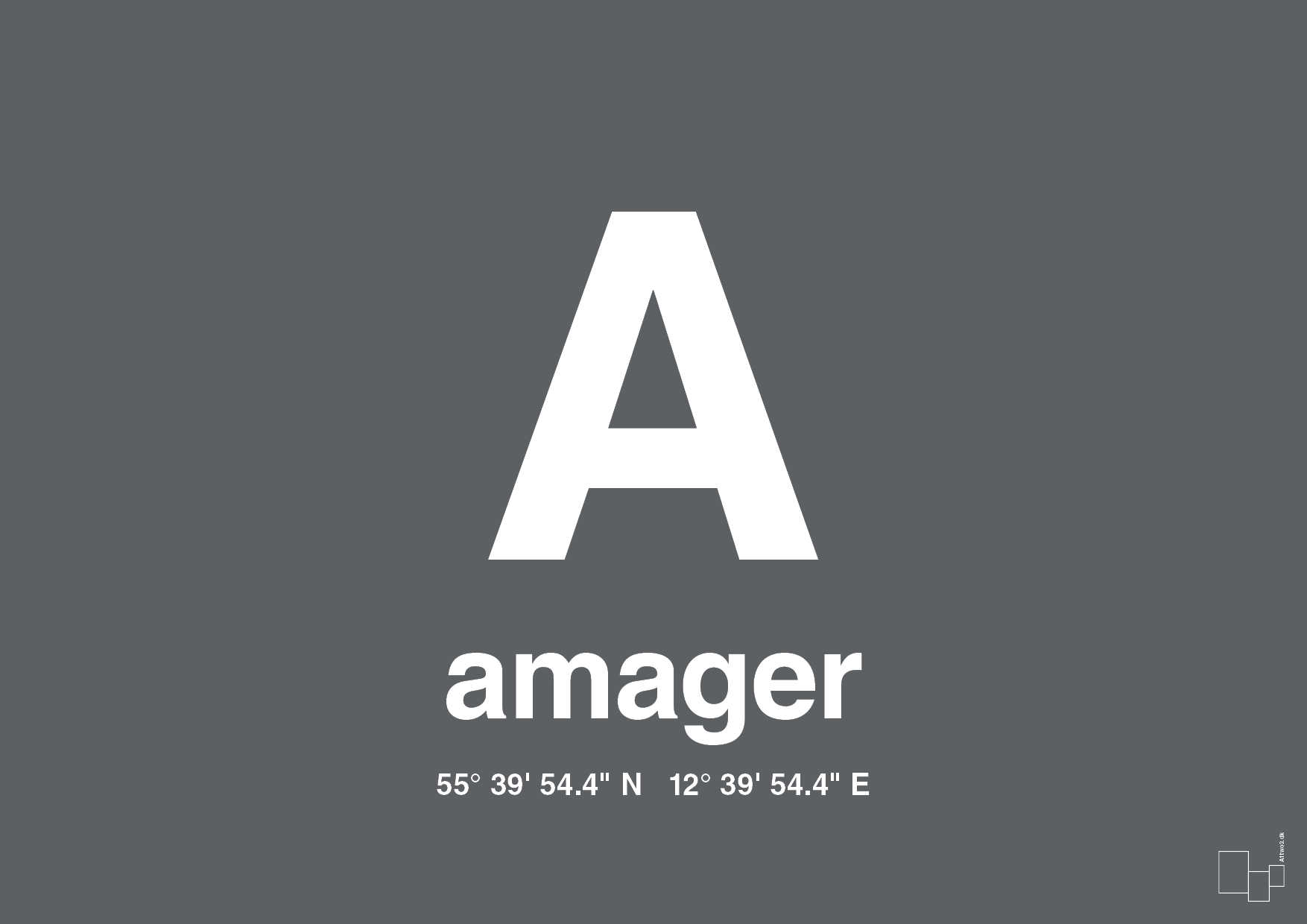 plakat: byplakat amager med koordinater - graphic charcoal-Byer-A1two3