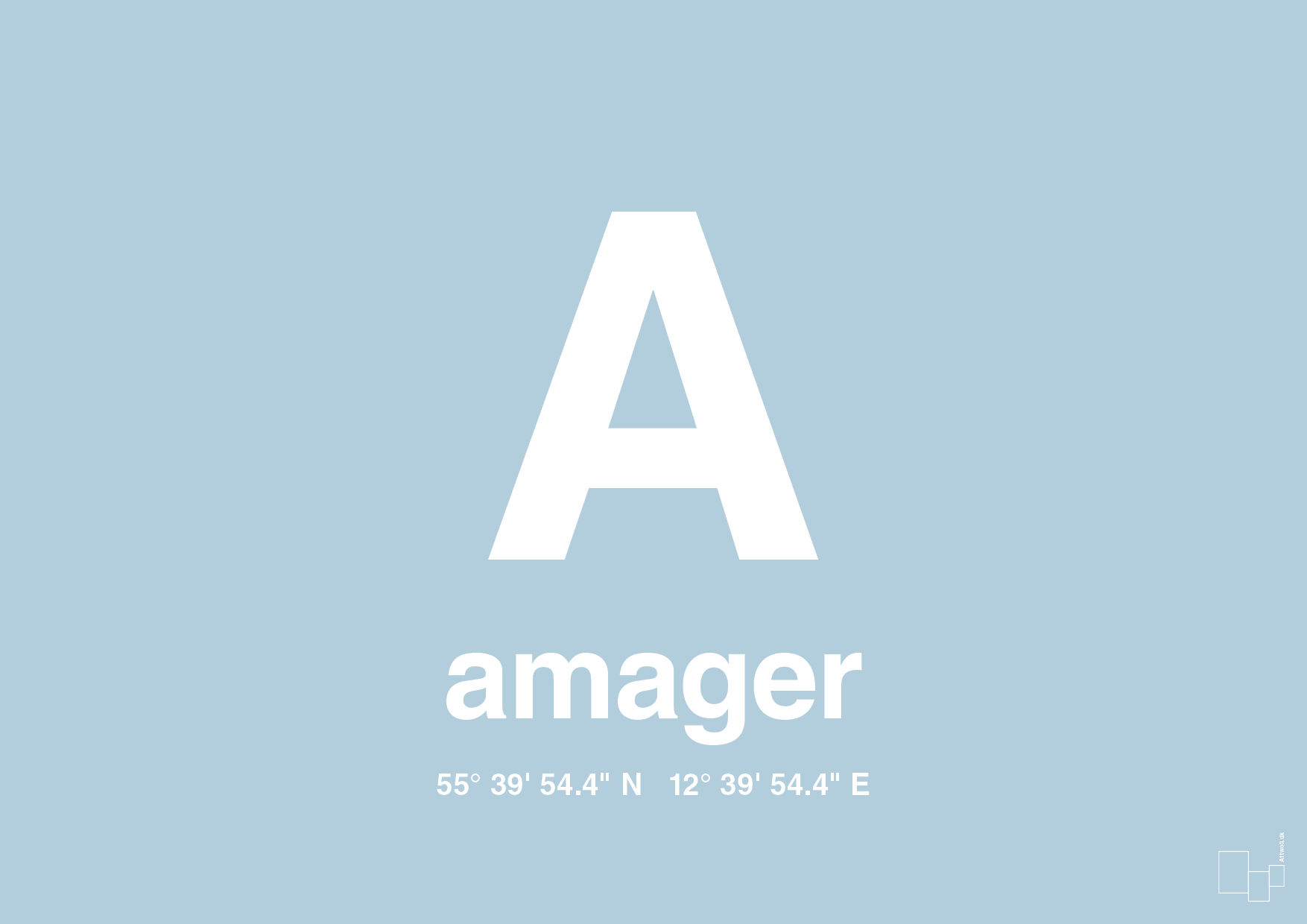 plakat: byplakat amager med koordinater - heavenly blue-Byer-A1two3