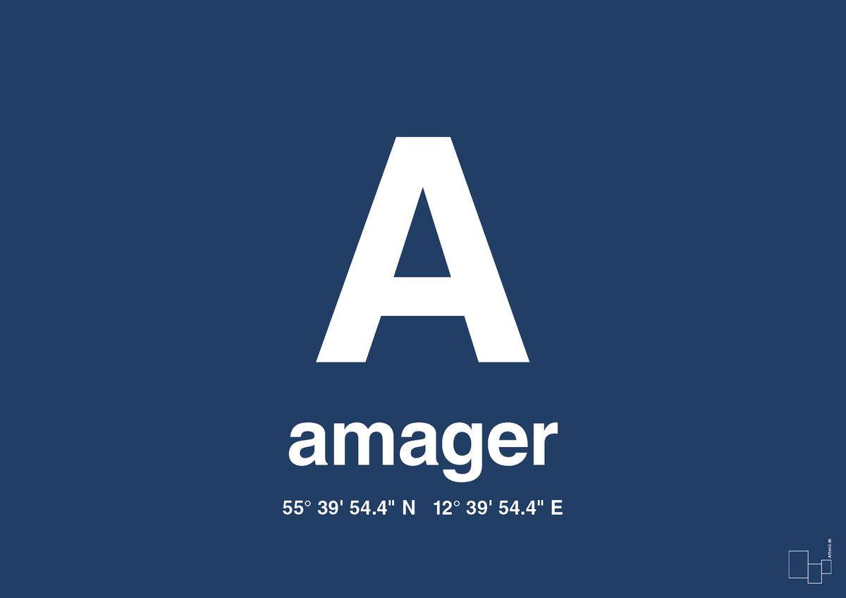 plakat: byplakat amager med koordinater - lapis blue-Byer-A1two3