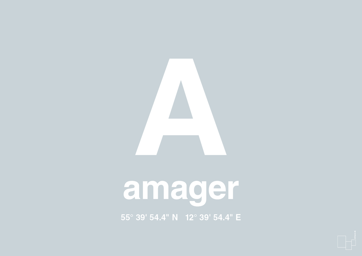 plakat: byplakat amager med koordinater - light drizzle-Byer-A1two3
