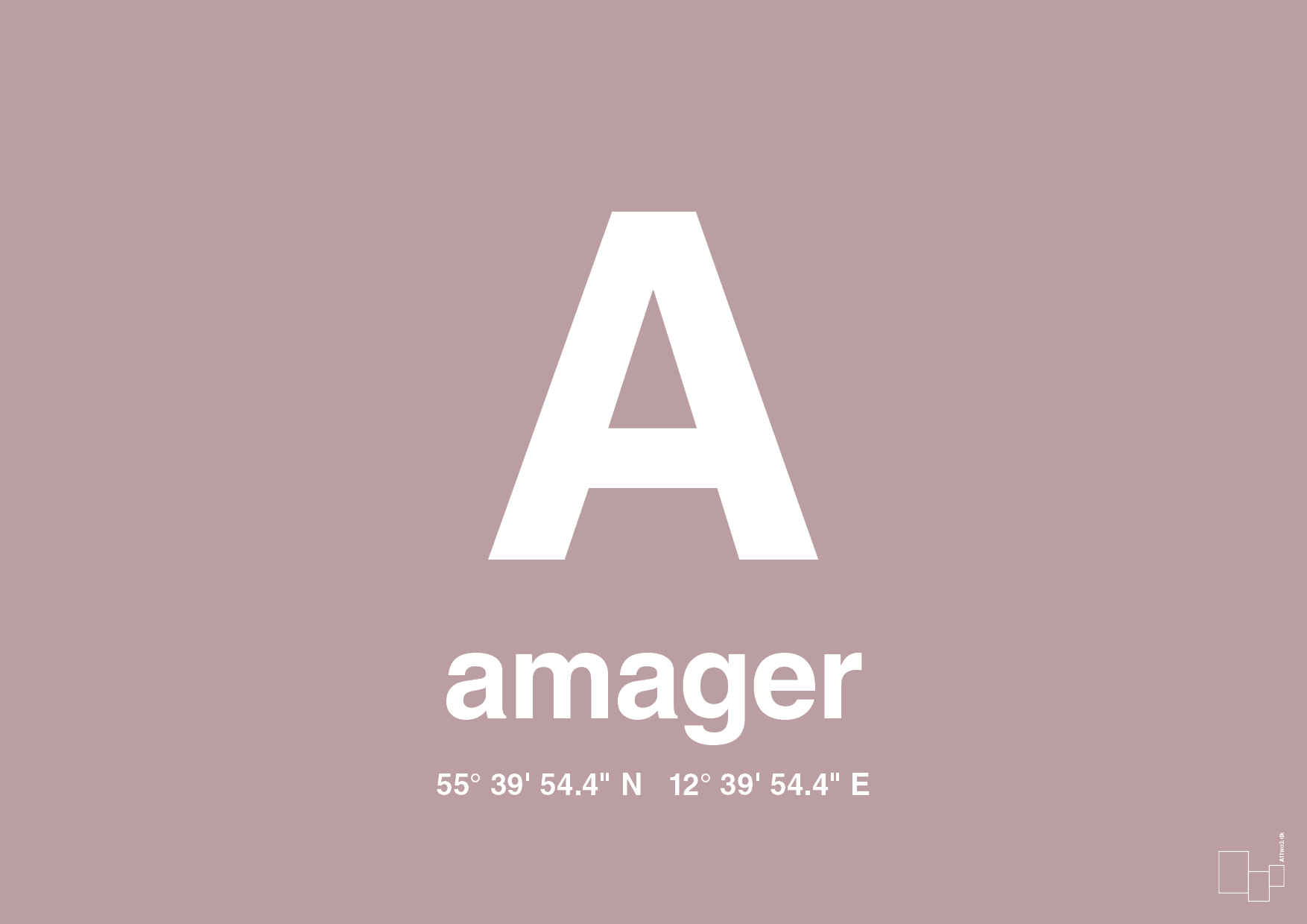 plakat: byplakat amager med koordinater - light rose-Byer-A1two3