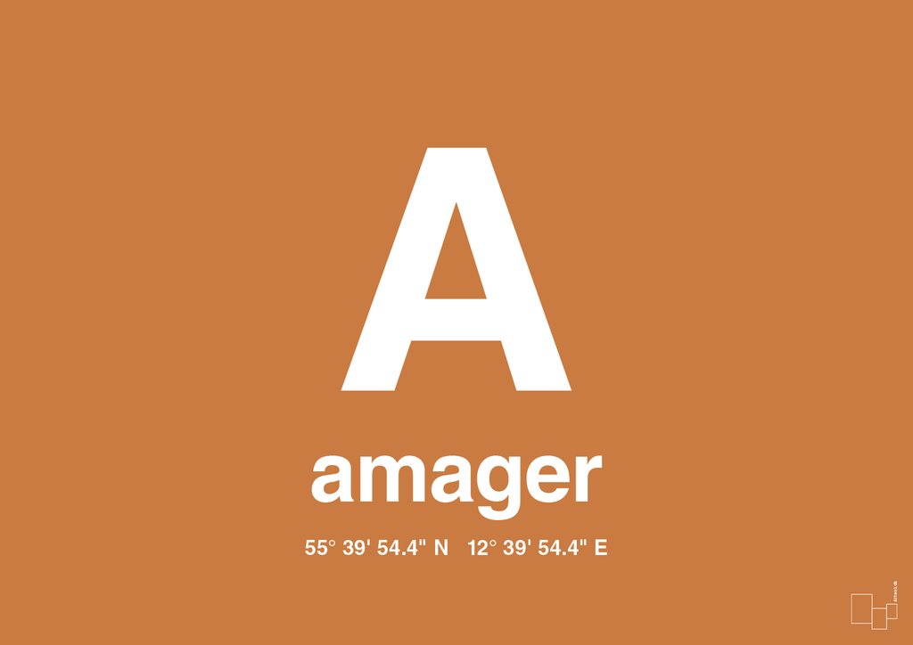 plakat: byplakat amager med koordinater - rumba orange-Byer-A1two3