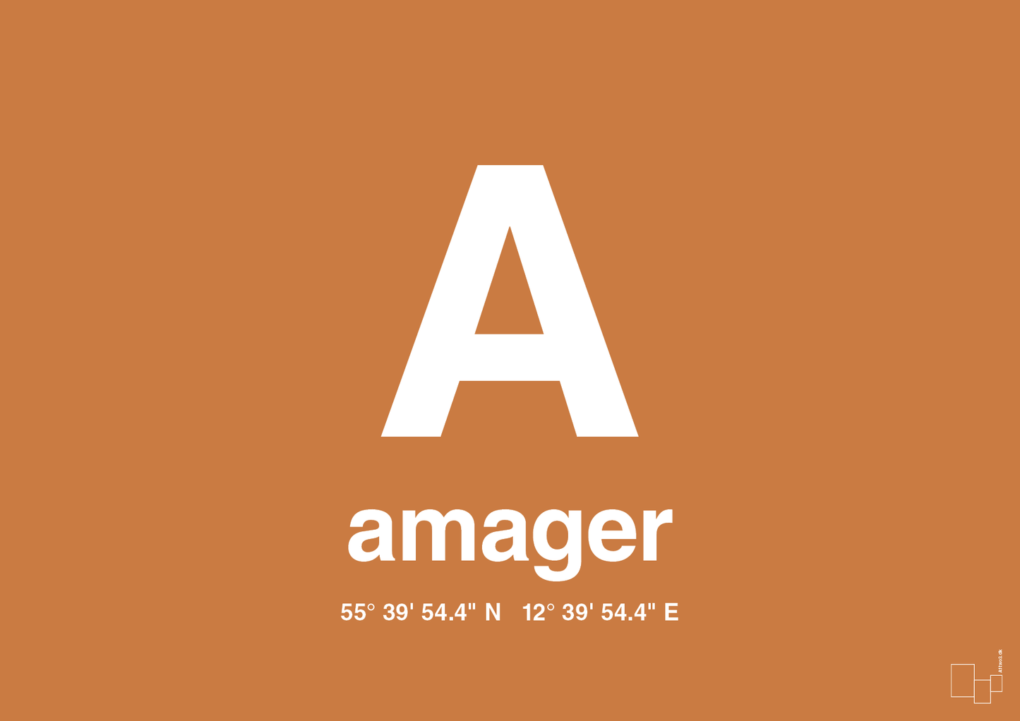 plakat: byplakat amager med koordinater - rumba orange-Byer-A1two3