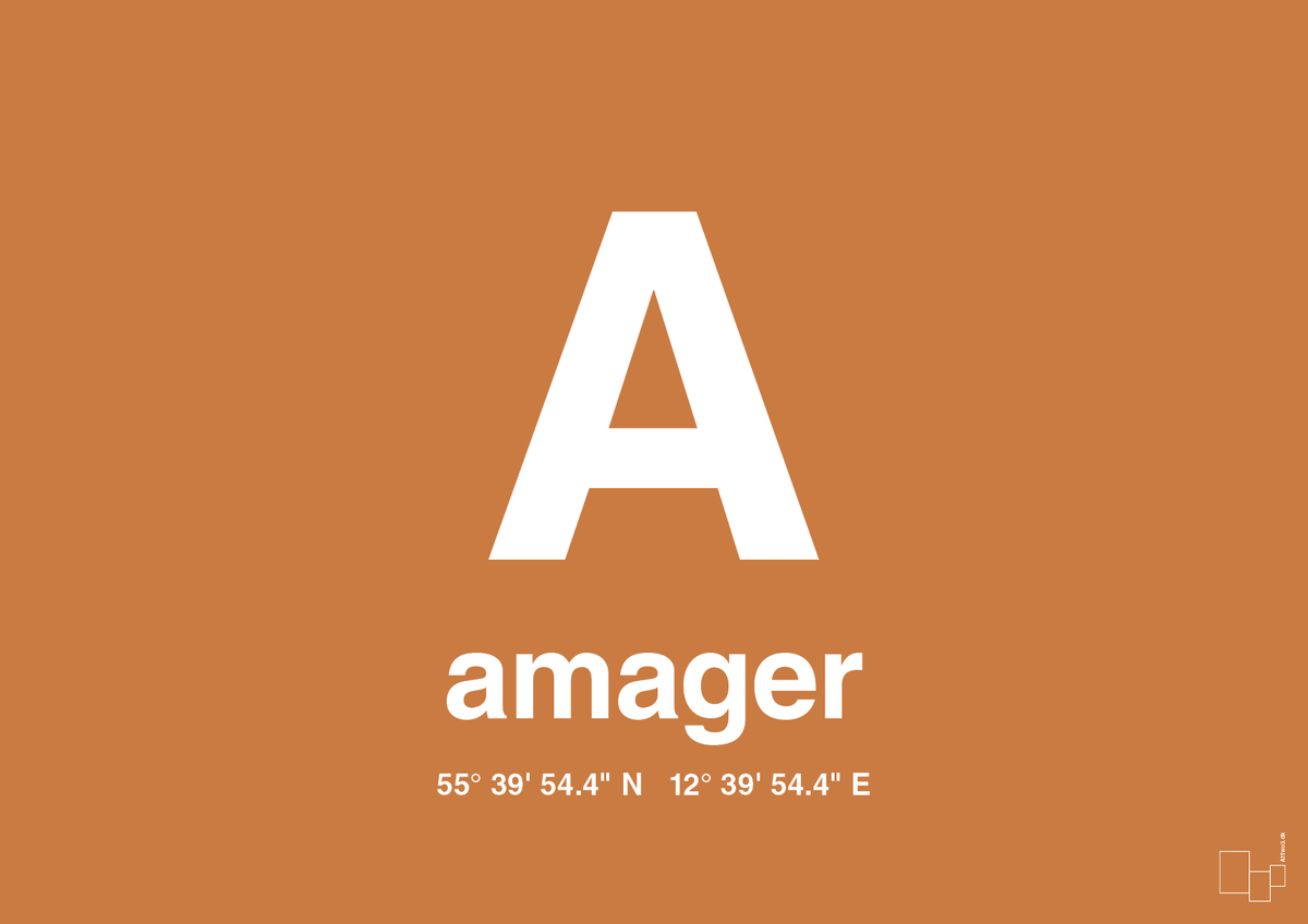plakat: byplakat amager med koordinater - rumba orange-Byer-A1two3