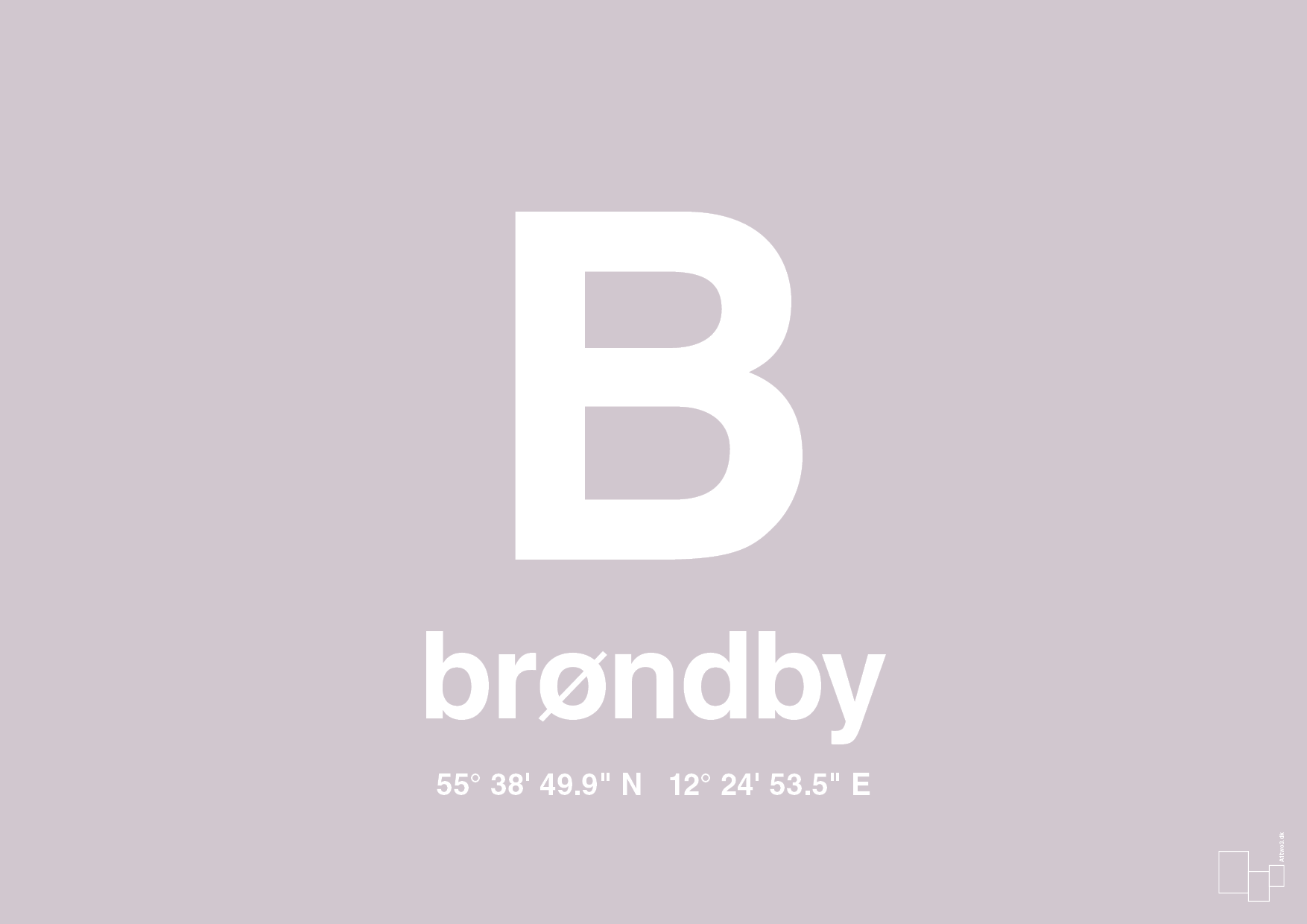 plakat: byplakat brøndby med koordinater - dusty lilac-Byer-A1two3