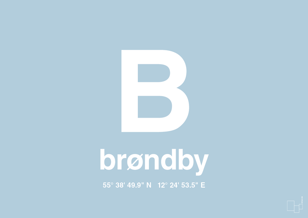 plakat: byplakat brøndby med koordinater - heavenly blue-Byer-A1two3