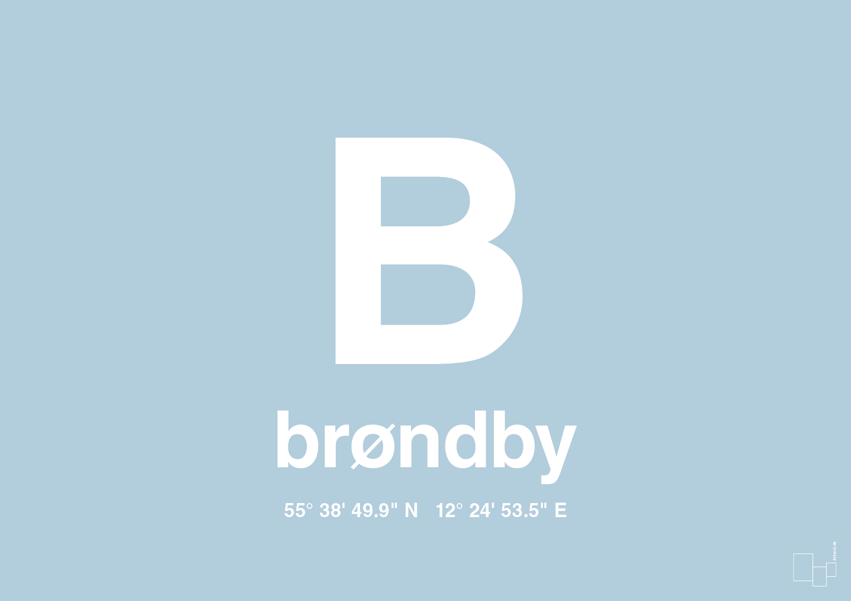 plakat: byplakat brøndby med koordinater - heavenly blue-Byer-A1two3