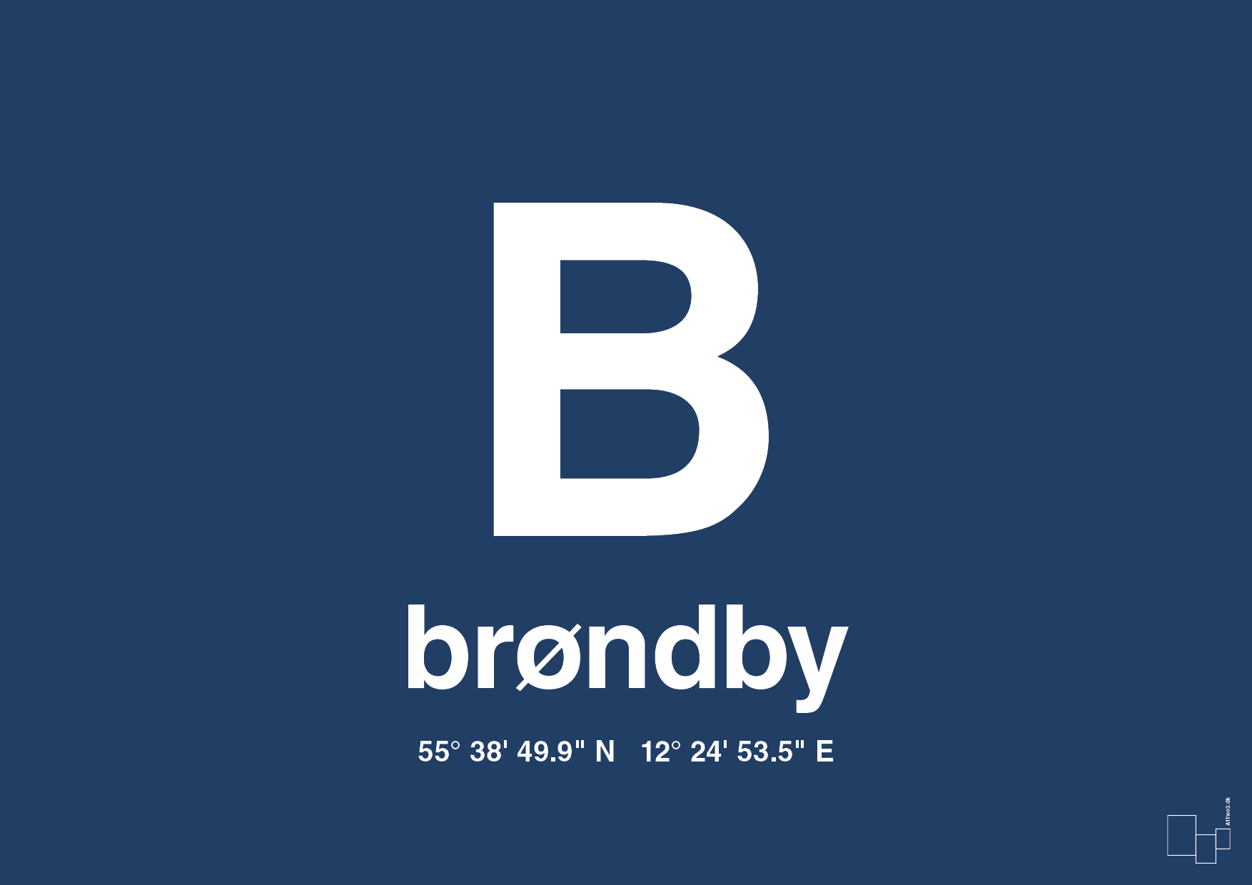 plakat: byplakat brøndby med koordinater - lapis blue-Byer-A1two3