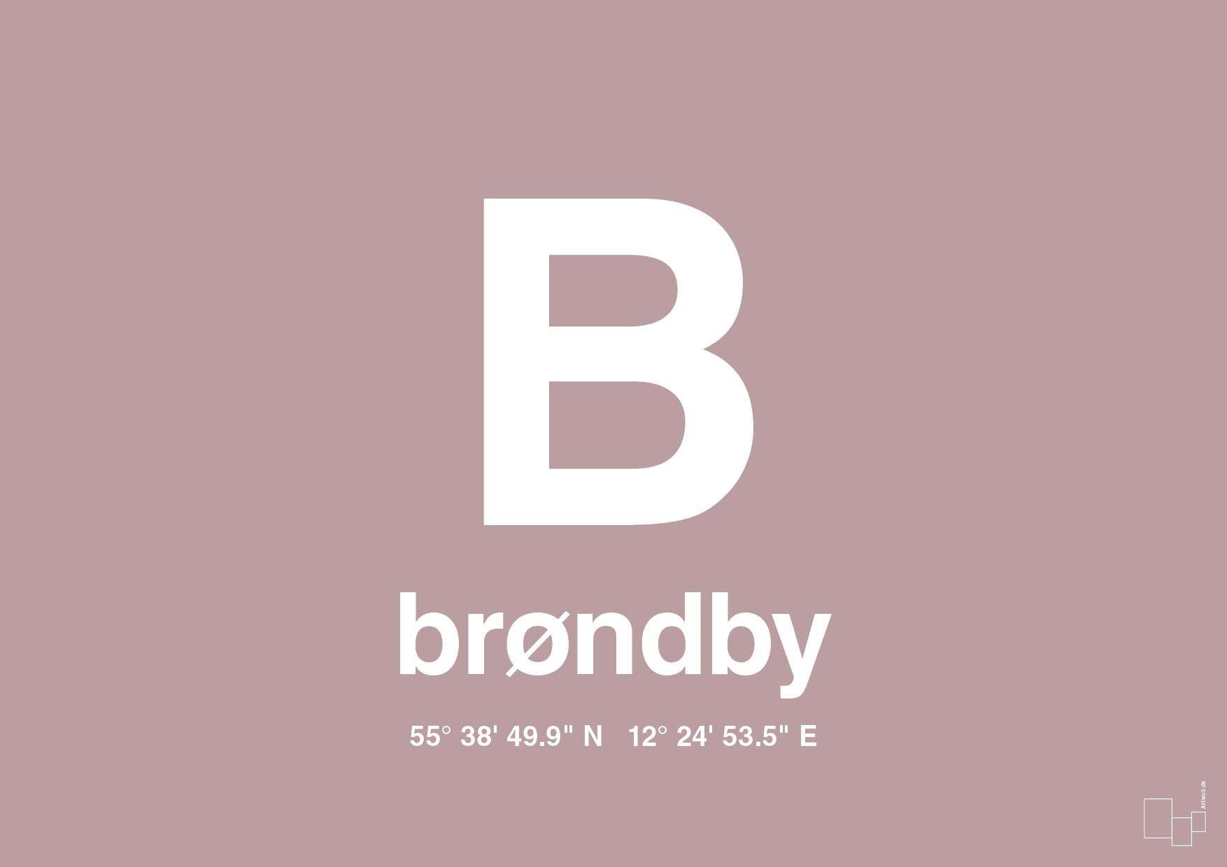 plakat: byplakat brøndby med koordinater - light rose-Byer-A1two3