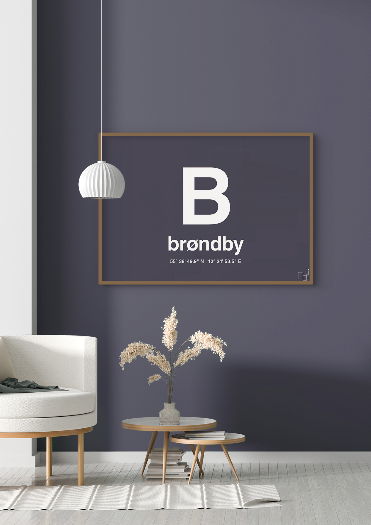 plakat: byplakat brøndby med koordinater - lapis blue-Byer-A1two3