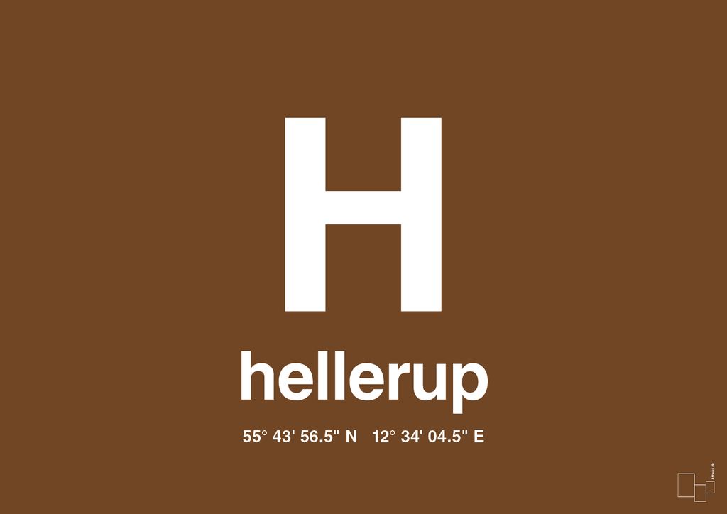 plakat: byplakat hellerup med koordinater - dark brown-Byer-A1two3