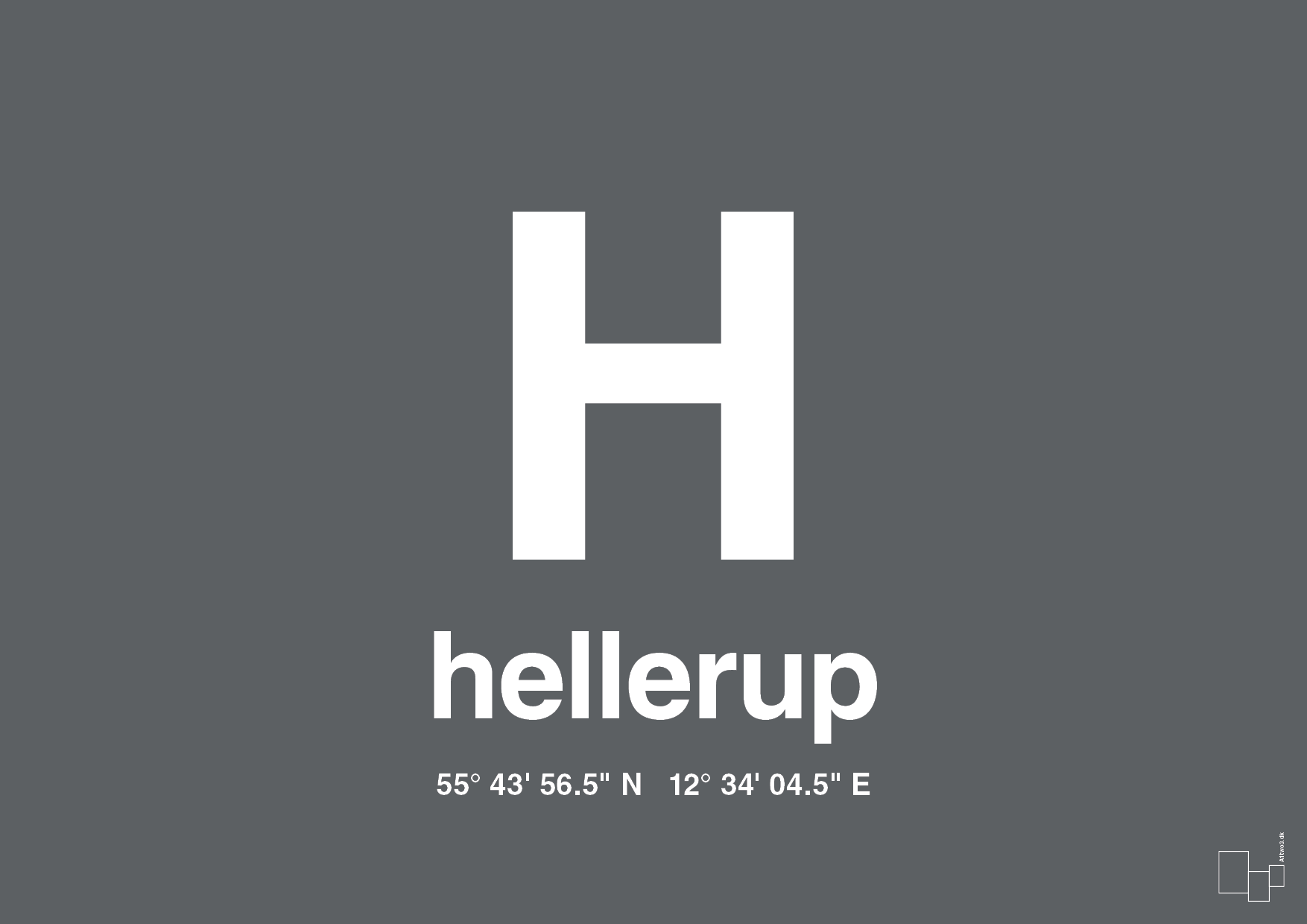 plakat: byplakat hellerup med koordinater - graphic charcoal-Byer-A1two3