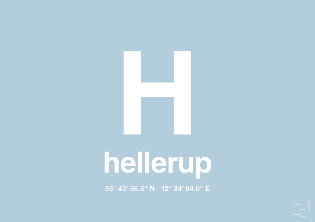 plakat: byplakat hellerup med koordinater - heavenly blue-Byer-A1two3