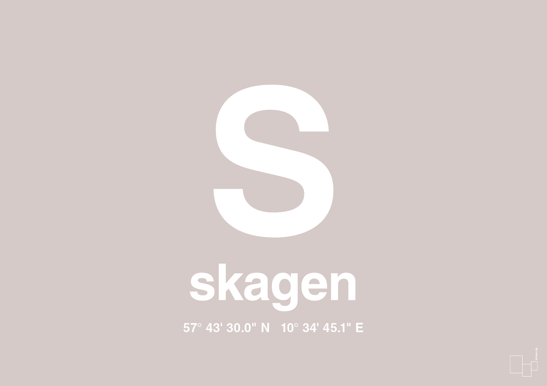 plakat: byplakat skagen med koordinater - broken beige-Byer-A1two3