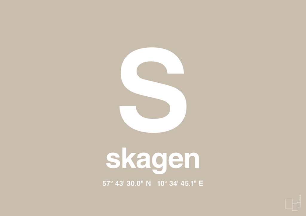plakat: byplakat skagen med koordinater - creamy mushroom-Byer-A1two3
