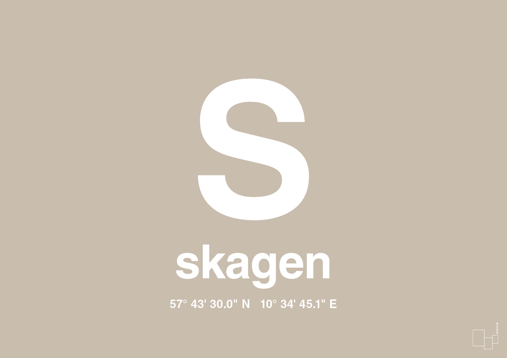 plakat: byplakat skagen med koordinater - creamy mushroom-Byer-A1two3