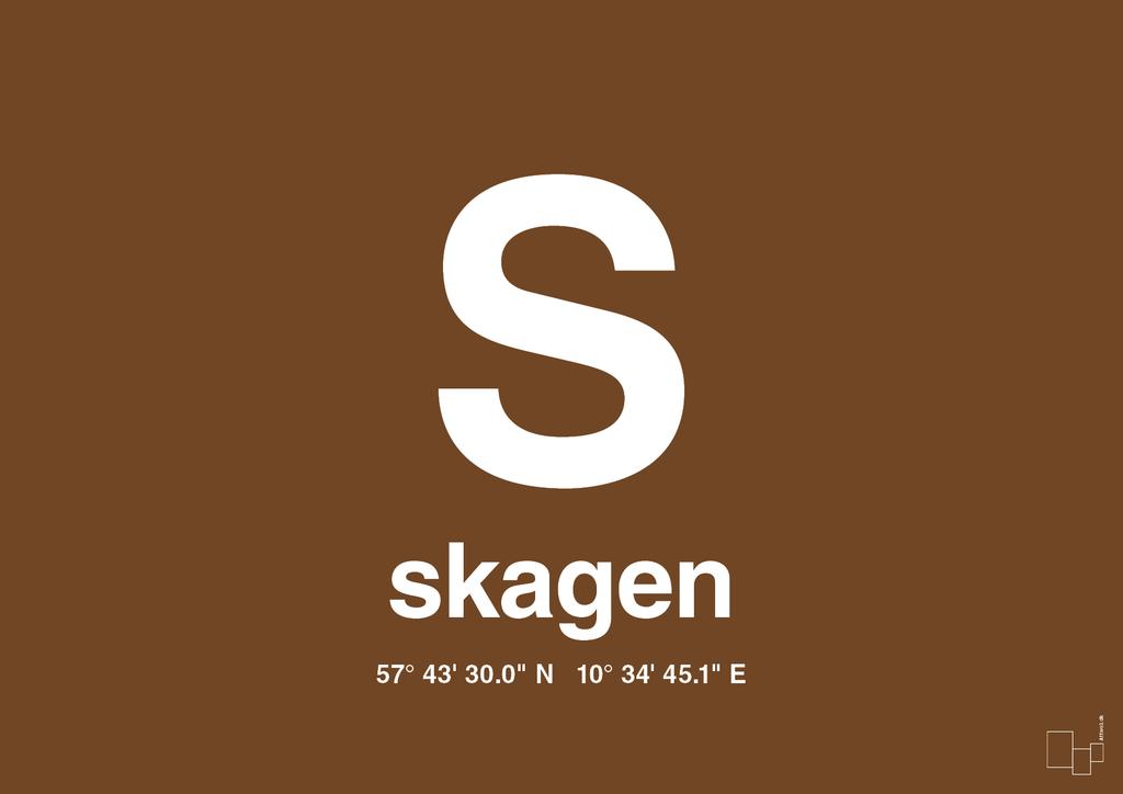 plakat: byplakat skagen med koordinater - dark brown-Byer-A1two3