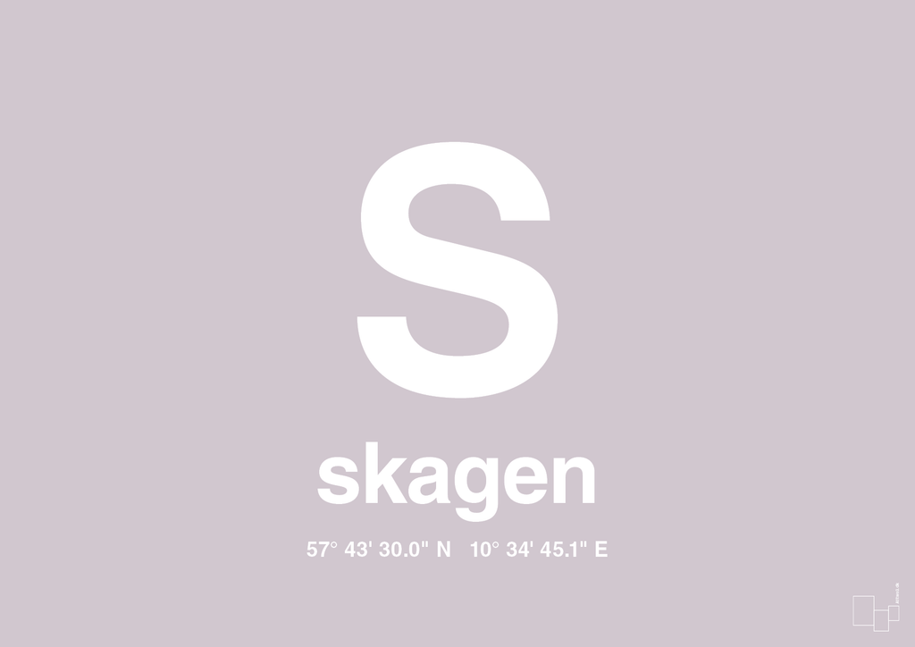 plakat: byplakat skagen med koordinater - dusty lilac-Byer-A1two3
