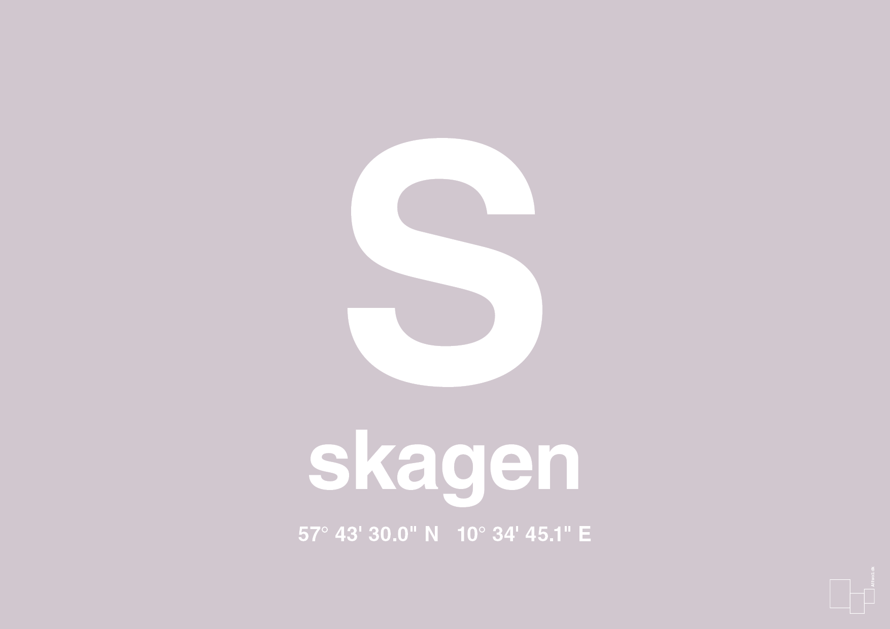 plakat: byplakat skagen med koordinater - dusty lilac-Byer-A1two3