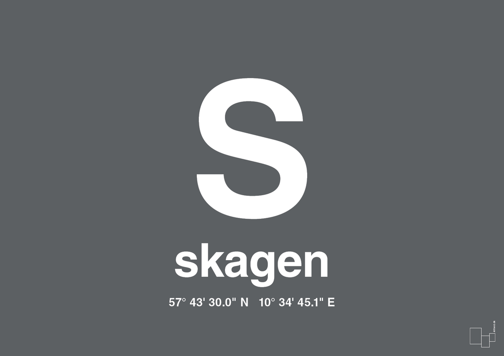 plakat: byplakat skagen med koordinater - graphic charcoal-Byer-A1two3
