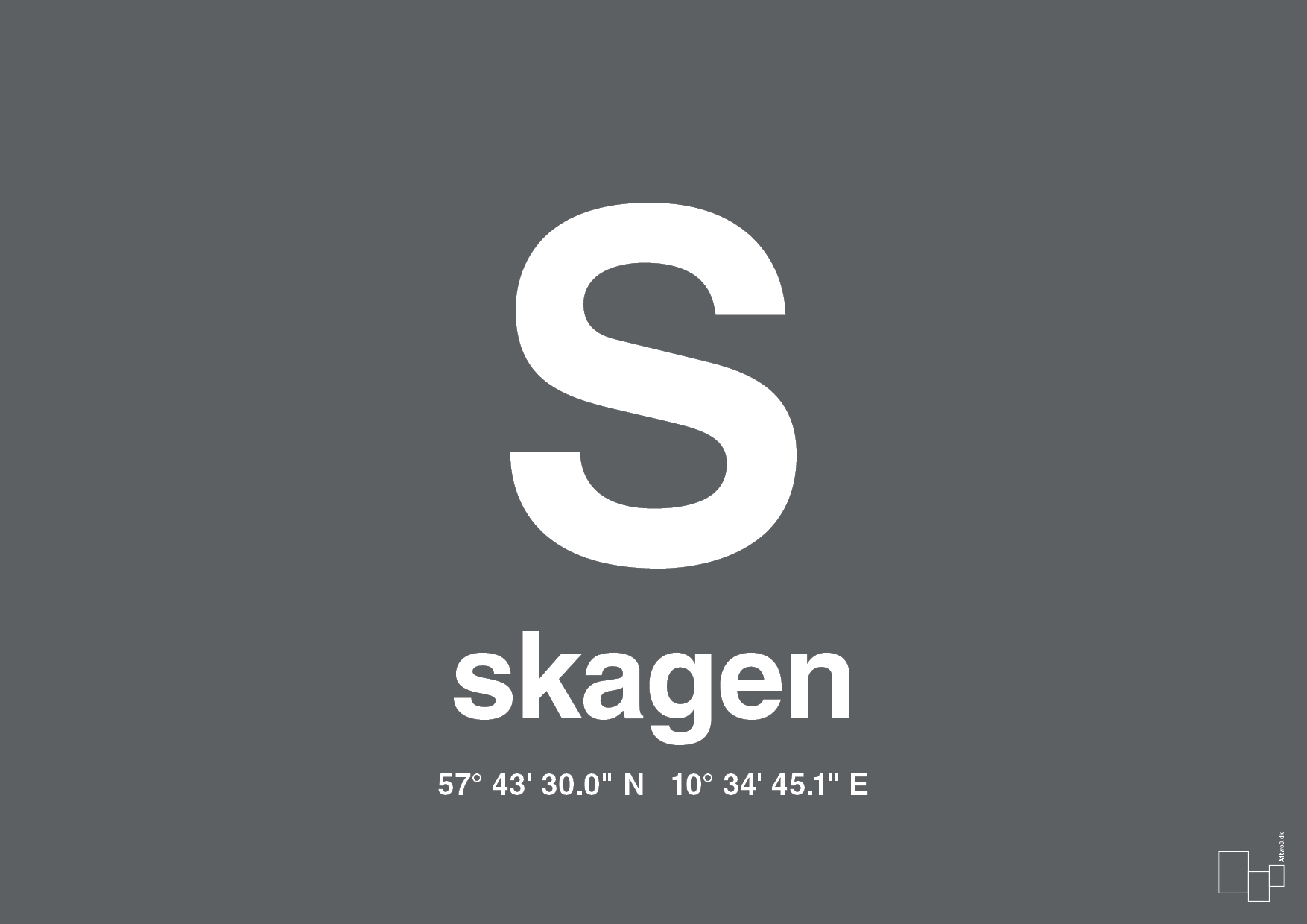 plakat: byplakat skagen med koordinater - graphic charcoal-Byer-A1two3