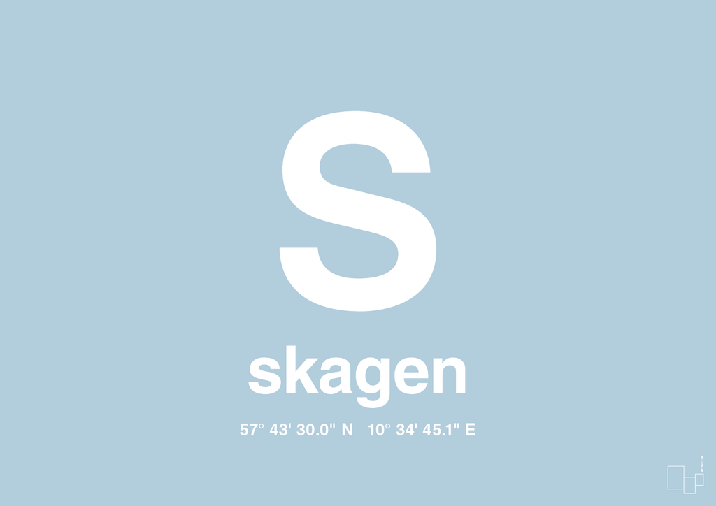 plakat: byplakat skagen med koordinater - heavenly blue-Byer-A1two3