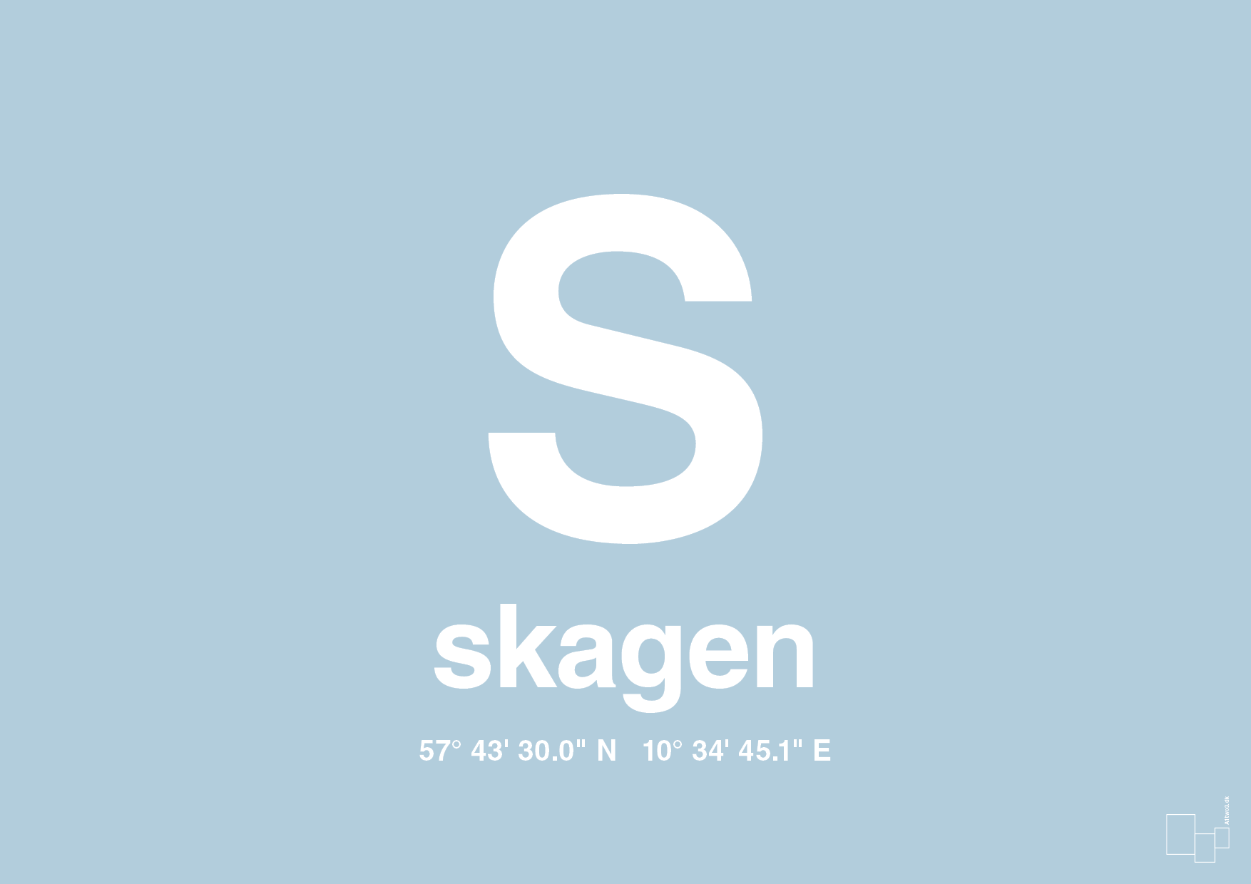 plakat: byplakat skagen med koordinater - heavenly blue-Byer-A1two3