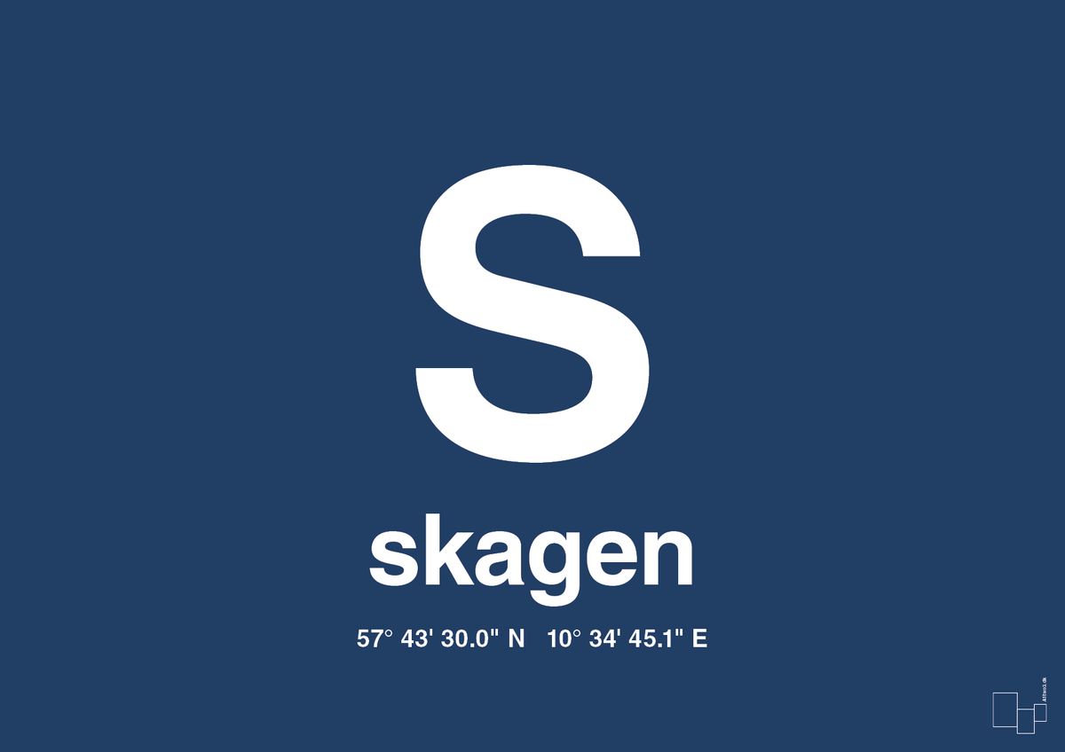 plakat: byplakat skagen med koordinater - lapis blue-Byer-A1two3