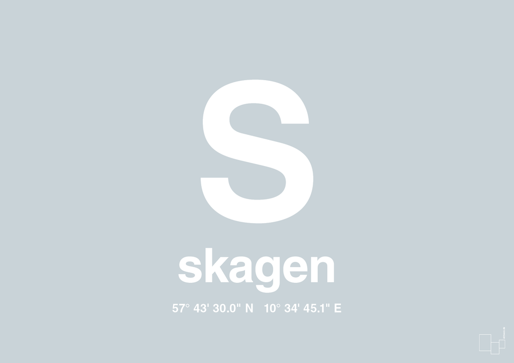 plakat: byplakat skagen med koordinater - light drizzle-Byer-A1two3