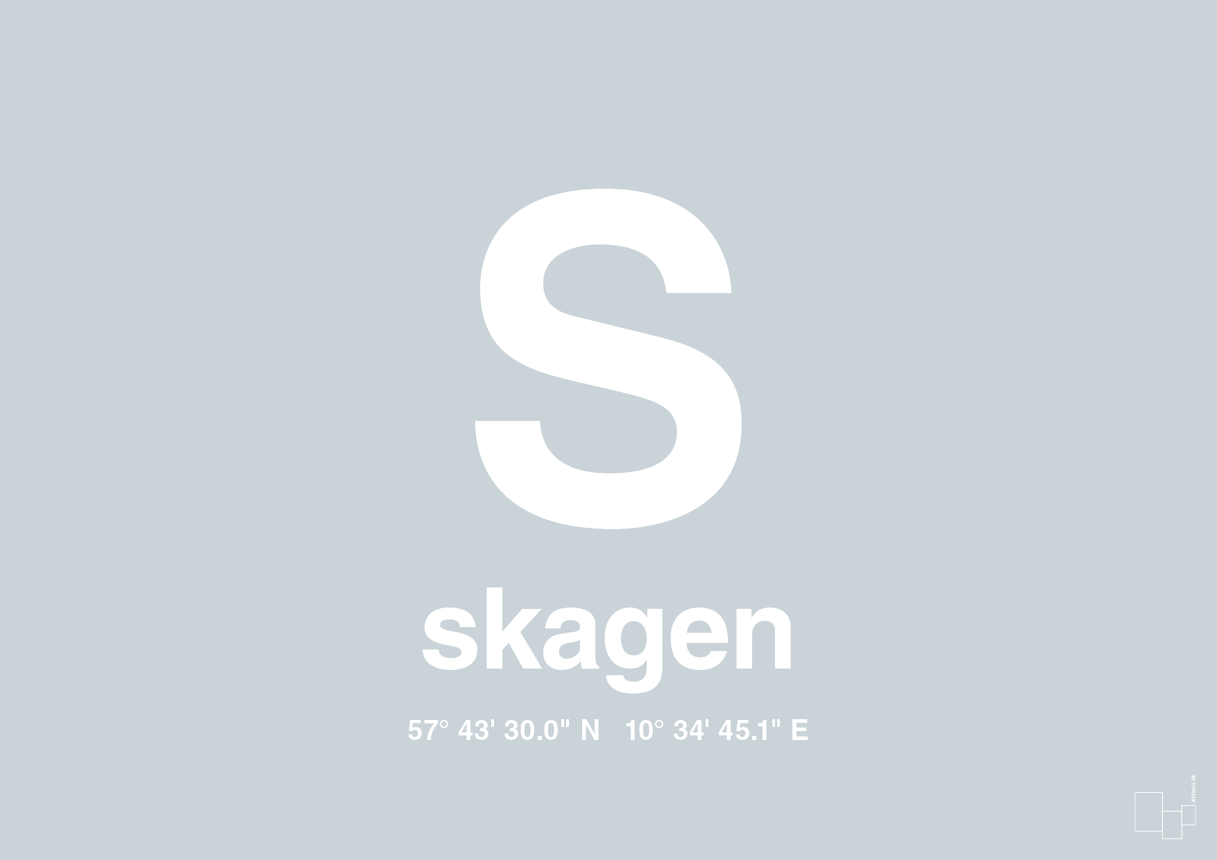 plakat: byplakat skagen med koordinater - light drizzle-Byer-A1two3