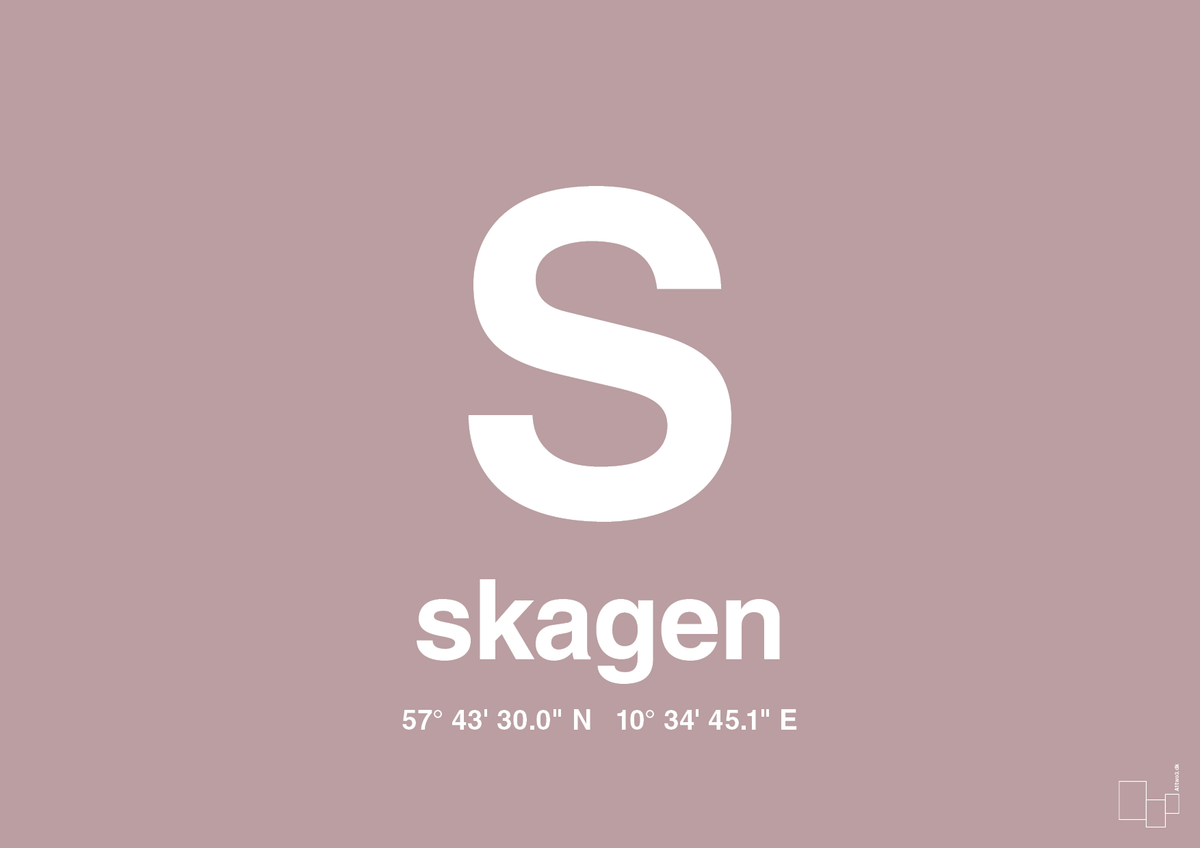 plakat: byplakat skagen med koordinater - light rose-Byer-A1two3