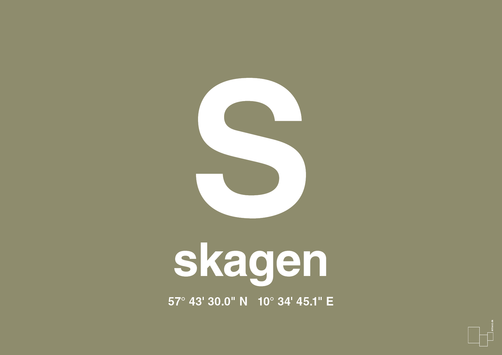 plakat: byplakat skagen med koordinater - misty forrest-Byer-A1two3