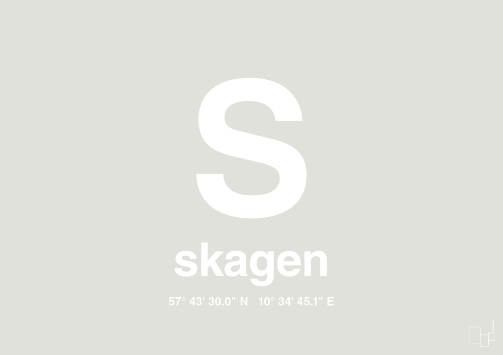 plakat: byplakat skagen med koordinater - painters white-Byer-A1two3
