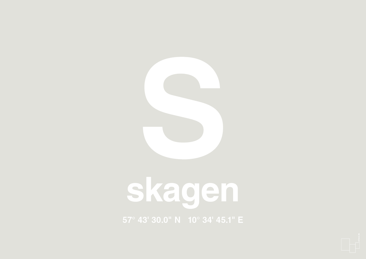 plakat: byplakat skagen med koordinater - painters white-Byer-A1two3