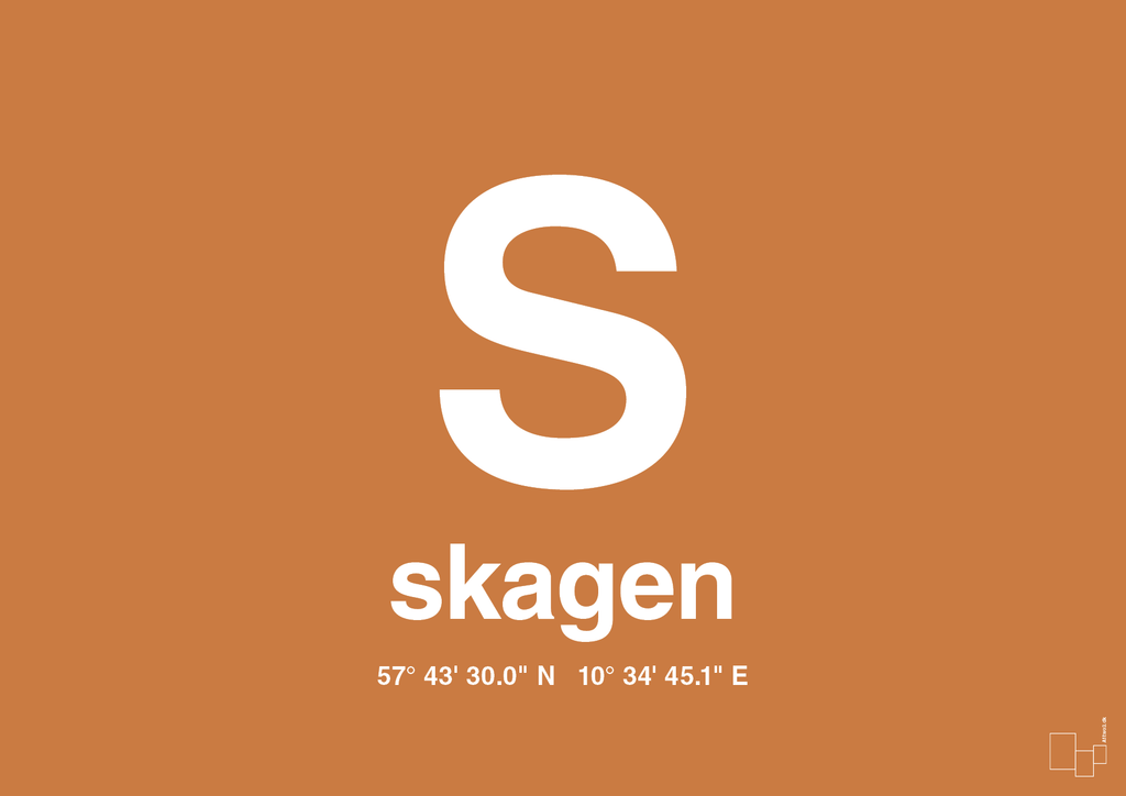 plakat: byplakat skagen med koordinater - rumba orange-Byer-A1two3