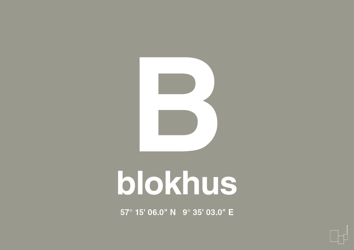 plakat: byplakat blokhus med koordinater - battleship gray-Byer-A1two3