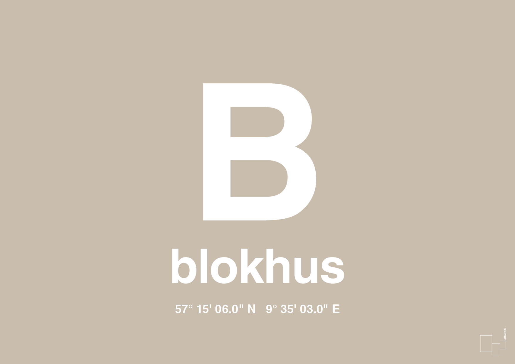 plakat: byplakat blokhus med koordinater - creamy mushroom-Byer-A1two3