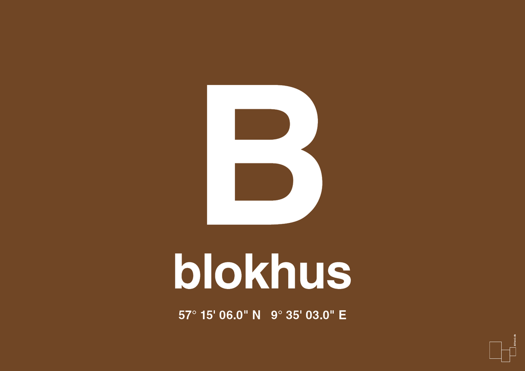 plakat: byplakat blokhus med koordinater - dark brown-Byer-A1two3